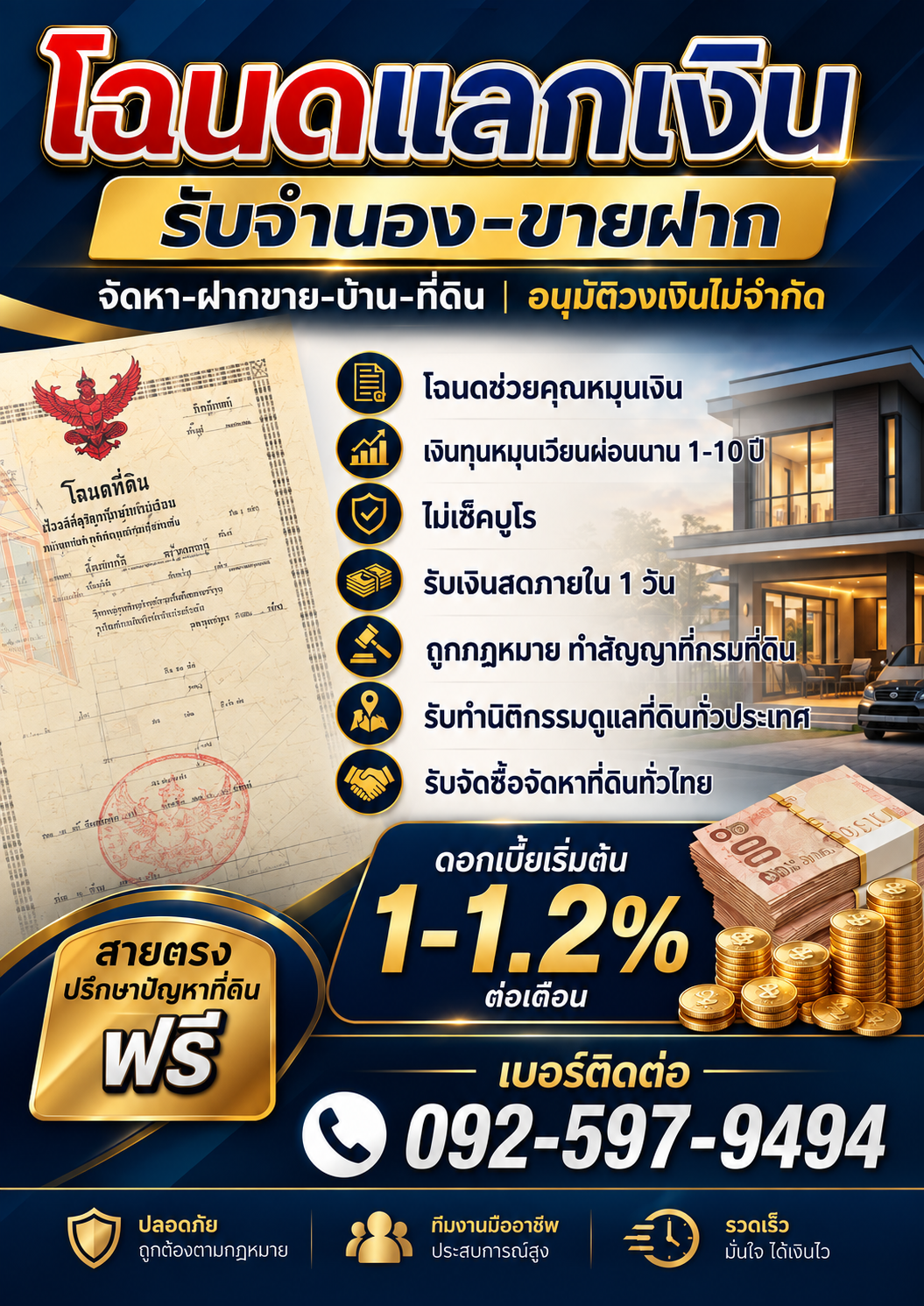 โฉนดแลกเงิน รับจำนอง-ขายฝาก
